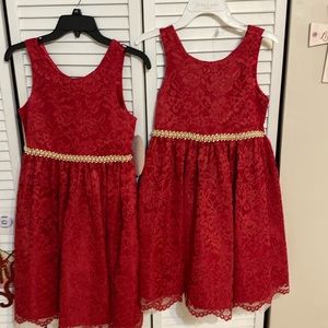 New Girls Holiday dresses crimson red with gold and diamond detail.  2